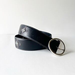 Brighton Vintage Silver Circle Buckle Black Leather Western Belt